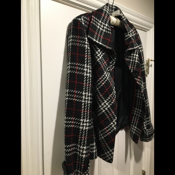 Chico’s Black/Red/White Plaid Lined Coat Size 1 (US Medium/8) - Picture 11 of 16